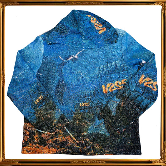 “NEW DISCOVERIES” TAPESTRY HOODIE /BLUE