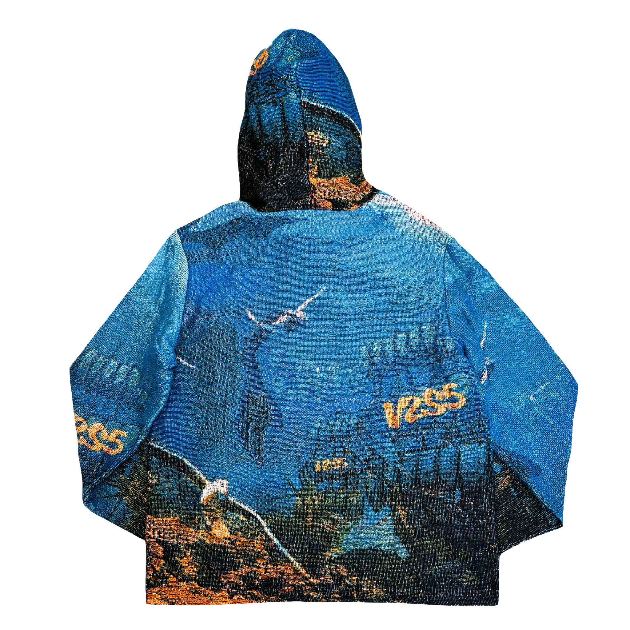 “NEW DISCOVERIES” TAPESTRY HOODIE /BLUE