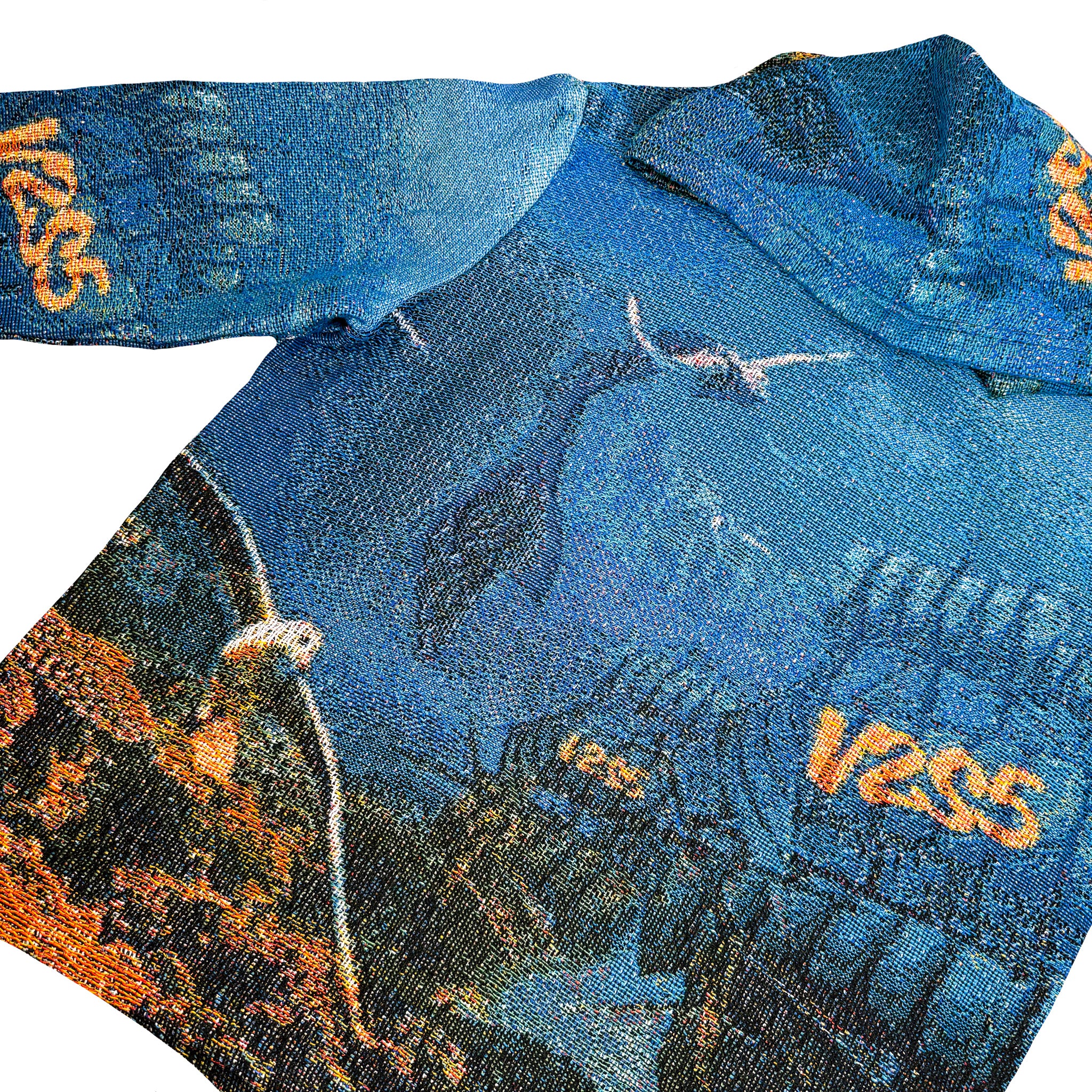 “NEW DISCOVERIES” TAPESTRY HOODIE /BLUE